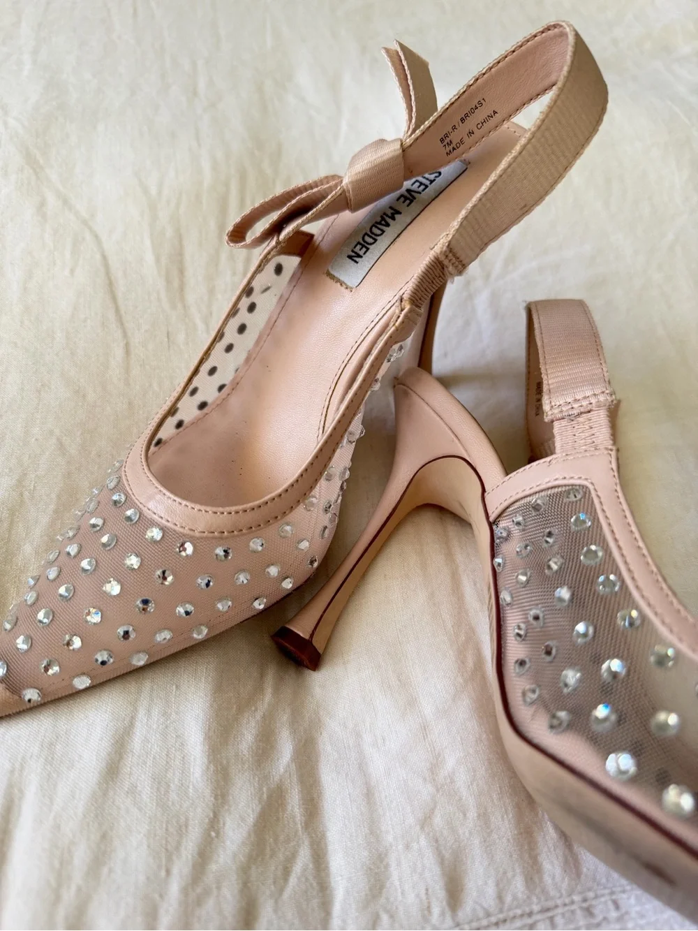 Steve Madden Diamond Rhinestone and Nude Mesh Stiletto Heels - SIZE 7